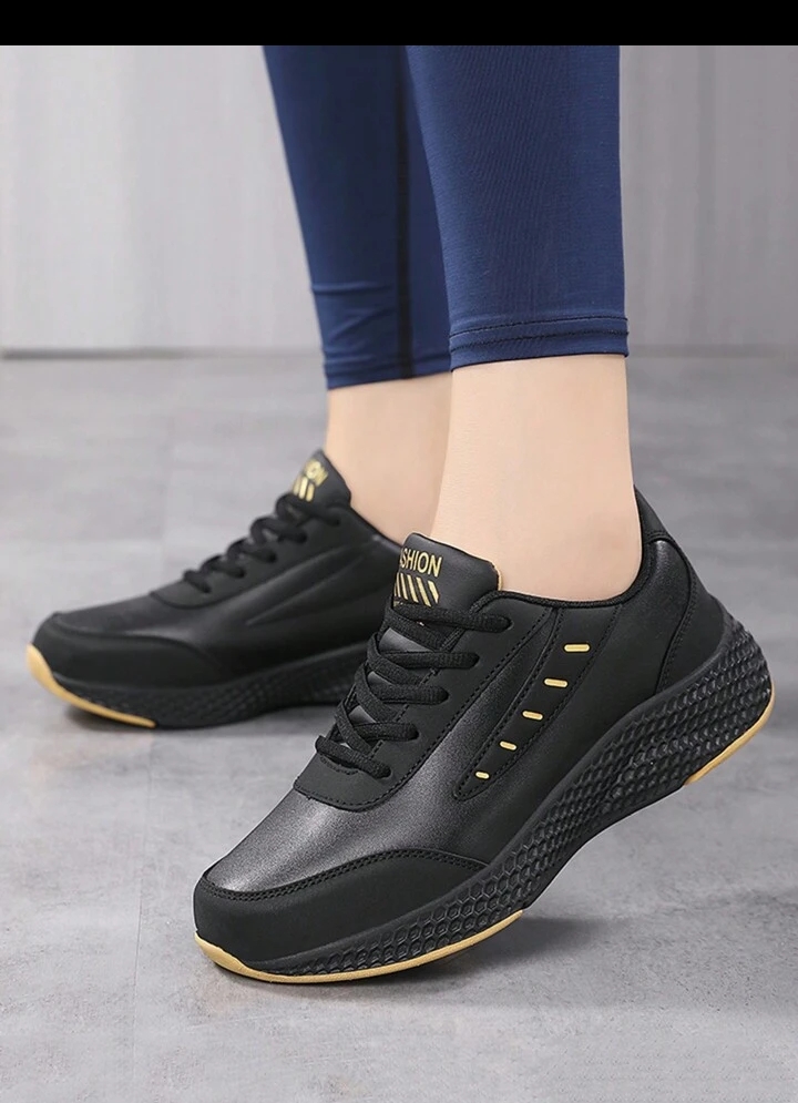 Women's Sporty Black Sneakers, Comfortable Everyday Running Shoes