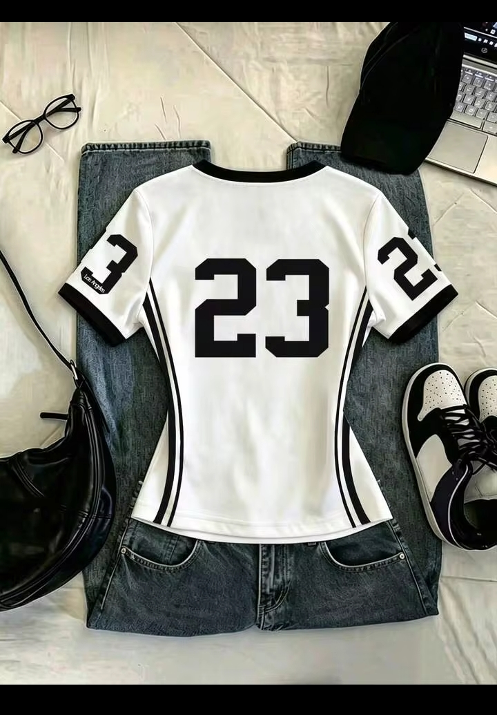 Women's Fashion Sporty Jersey T-Shirt, Graphic V-Neck Everyday Casual Wear 2