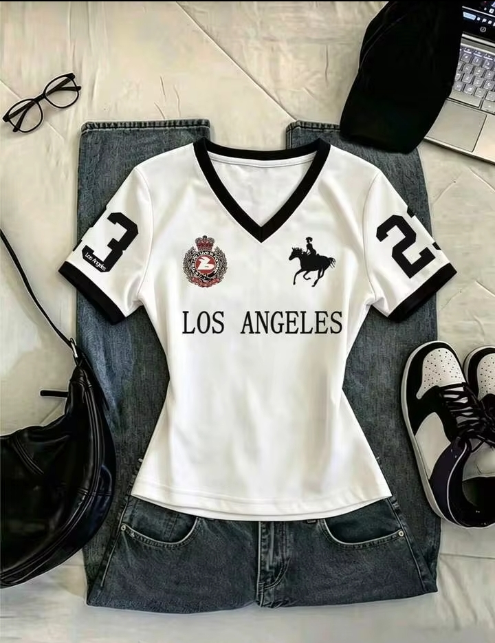 Women's Fashion Sporty Jersey T-Shirt, Graphic V-Neck Everyday Casual Wear 3