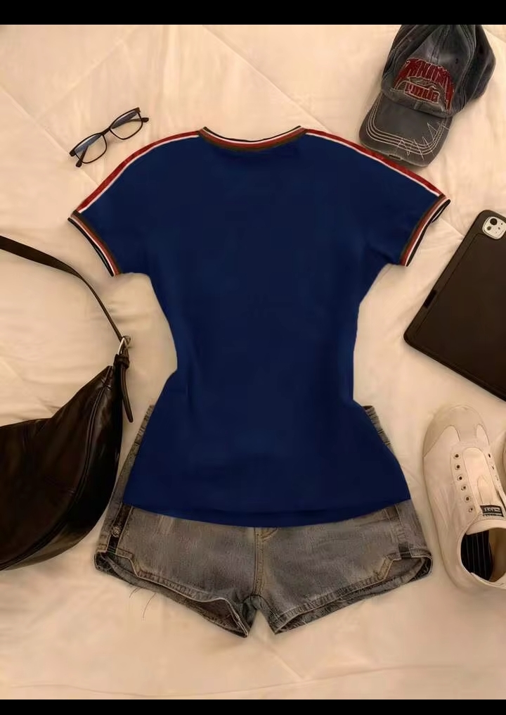Women's Fashion Sporty Jersey T-Shirt, Graphic V-Neck Everyday Casual Wear 2