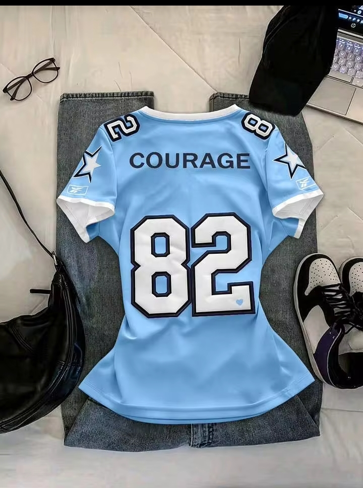 Women's Fashion Sporty Jersey T-Shirt, Graphic V-Neck Everyday Casual Wear 2