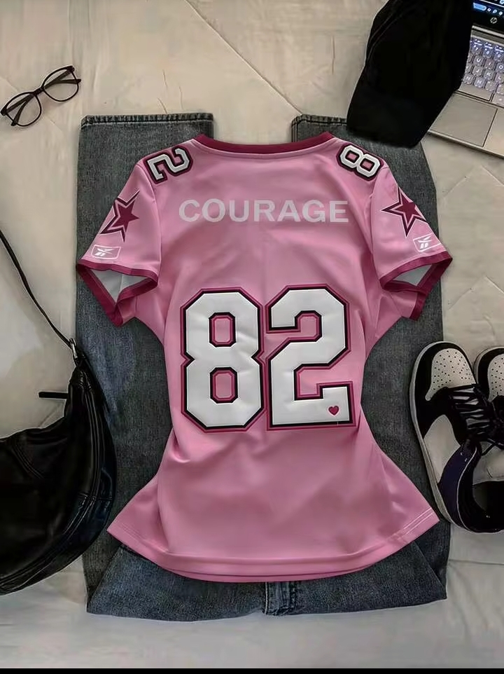 Women's Fashion Sporty Jersey T-Shirt, Graphic V-Neck Everyday Casual Wear 2