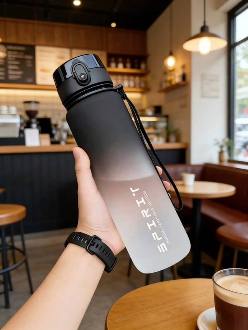 Gradient Frosted Sports Water Bottle with Locking Flip-Top Lid and Carrying Strap
