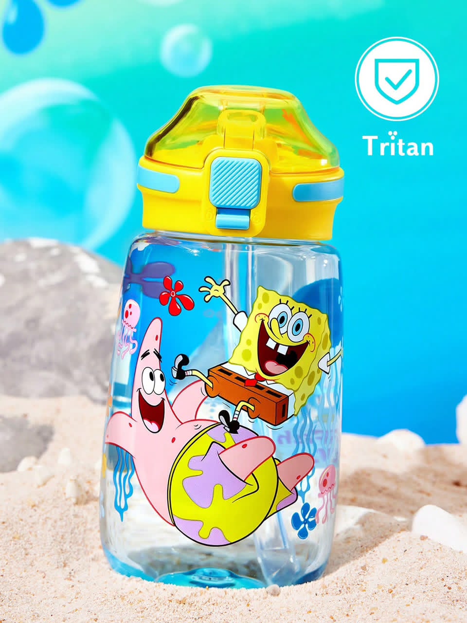 Cute Cartoon Tritan Water Bottle with Straw, Leak-Proof Portable Kids Drinking Cup for School and Outdoor Activities
