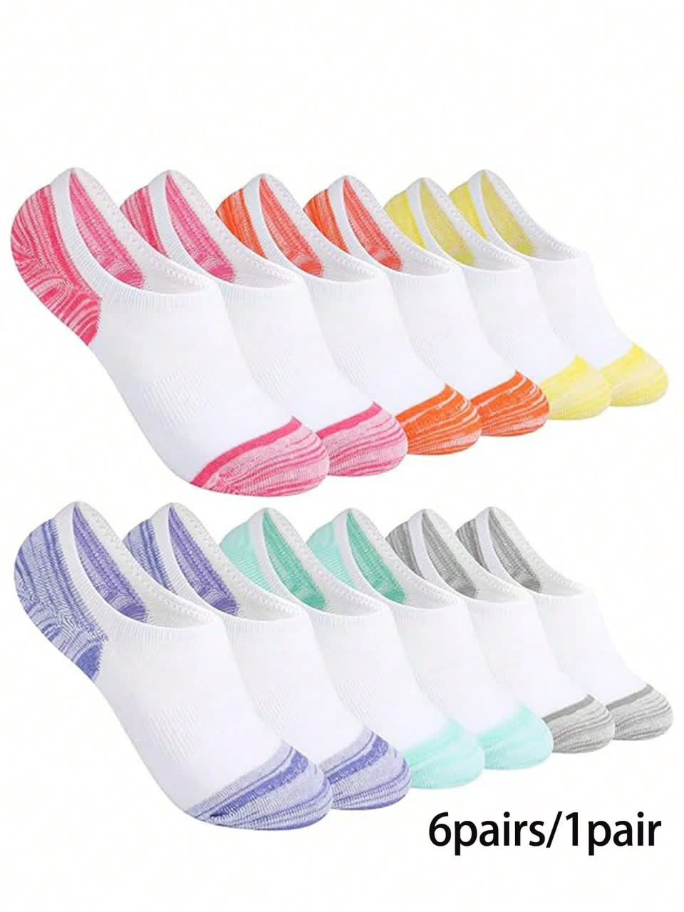 Women's Low Cut No Show Socks Set, Breathable Cotton Elastic Athletic Boat Socks with Colorful Heel and Toe Accent