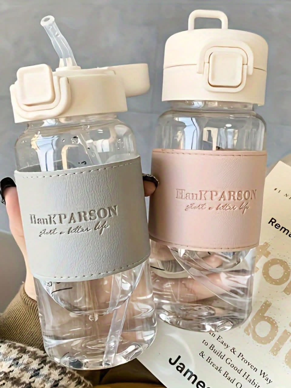 Minimalist Leather-Sleeve Sports Water Bottle with Straw – Portable Leak-Proof Hydration Flask