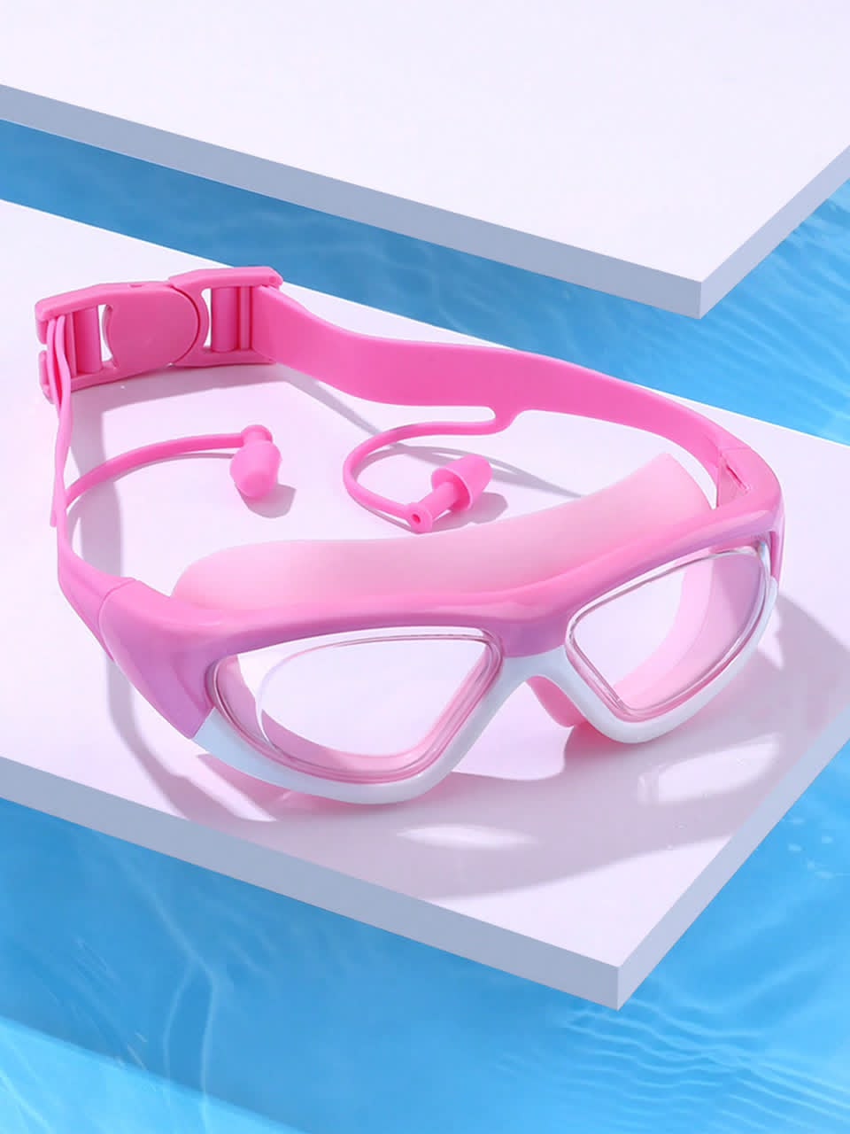 Professional Anti-Fog Swimming Goggles with Integrated Earplugs – Comfortable Adjustable Swim Eyewear
