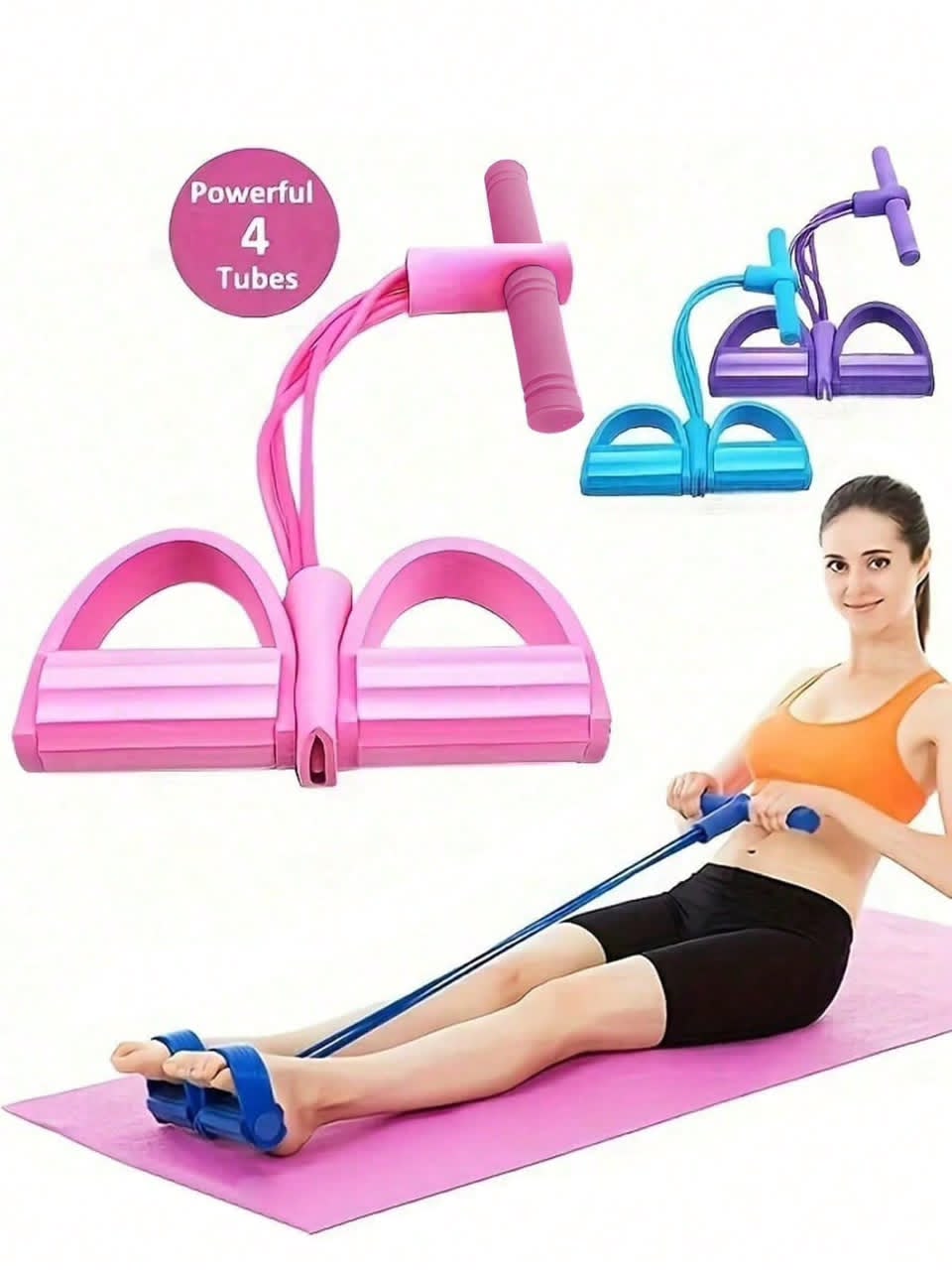4-Tube Pedal Resistance Band – High-Elasticity Pull Rope Exerciser for Full-Body Strength, Yoga, and Pilates