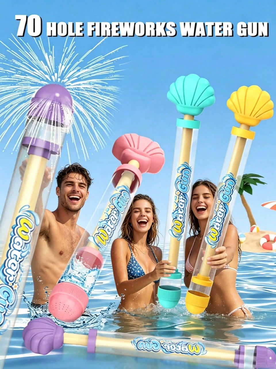 70-Hole Fireworks Water Gun – Large Foam Water Blaster for Beach, Pool, and Summer Outdoor Fun