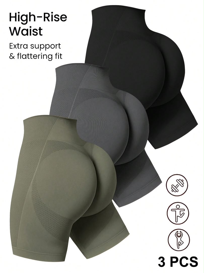Women’s High-Rise Seamless Athletic Shorts - 3-Piece Yoga & Workout Set