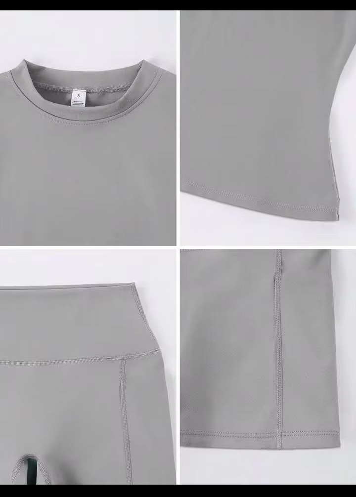 Women's 2PCS Solid Color Short Sleeve T-Shirt & Shorts Sports Set – Summer Activewear for Fitness, Running, Casual Wear & Home Workouts 2