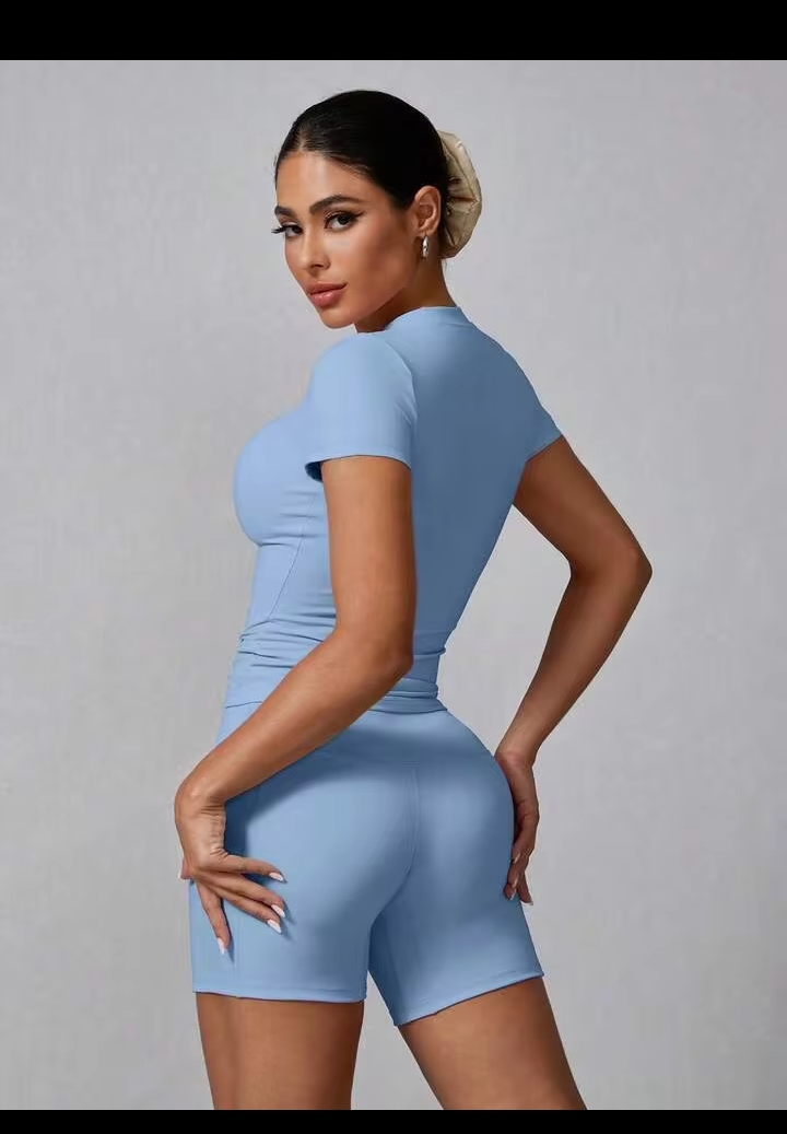Women's 2PCS Solid Color Short Sleeve T-Shirt & Shorts Sports Set – Summer Activewear for Fitness, Running, Casual Wear & Home Workouts 2