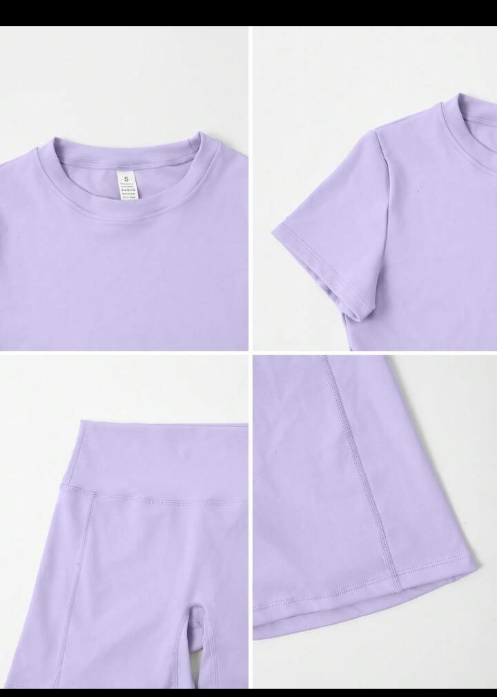 Women's 2PCS Solid Color Short Sleeve T-Shirt & Shorts Sports Set – Summer Activewear for Fitness, Running, Casual Wear & Home Workouts
