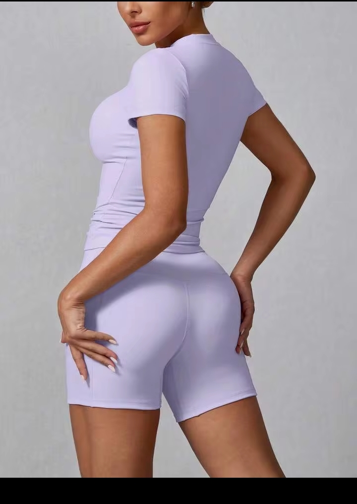 Women's 2PCS Solid Color Short Sleeve T-Shirt & Shorts Sports Set – Summer Activewear for Fitness, Running, Casual Wear & Home Workouts 2