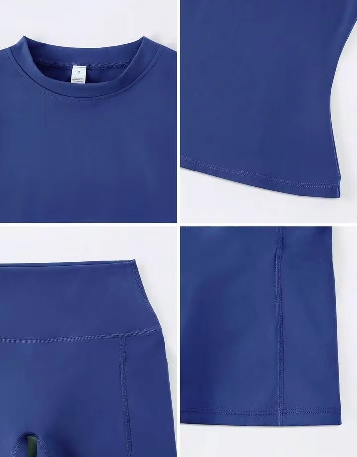 Women's 2PCS Solid Color Short Sleeve T-Shirt & Shorts Sports Set – Summer Activewear for Fitness, Running, Casual Wear & Home Workouts 2