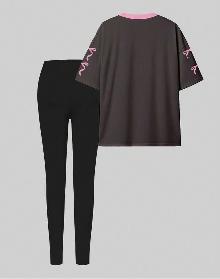 Women's 2PCS Number 23 Graphic Print Sportswear Set – Short Sleeve T-Shirt & Skinny Leggings for Casual Wear, Fitness & Street Style