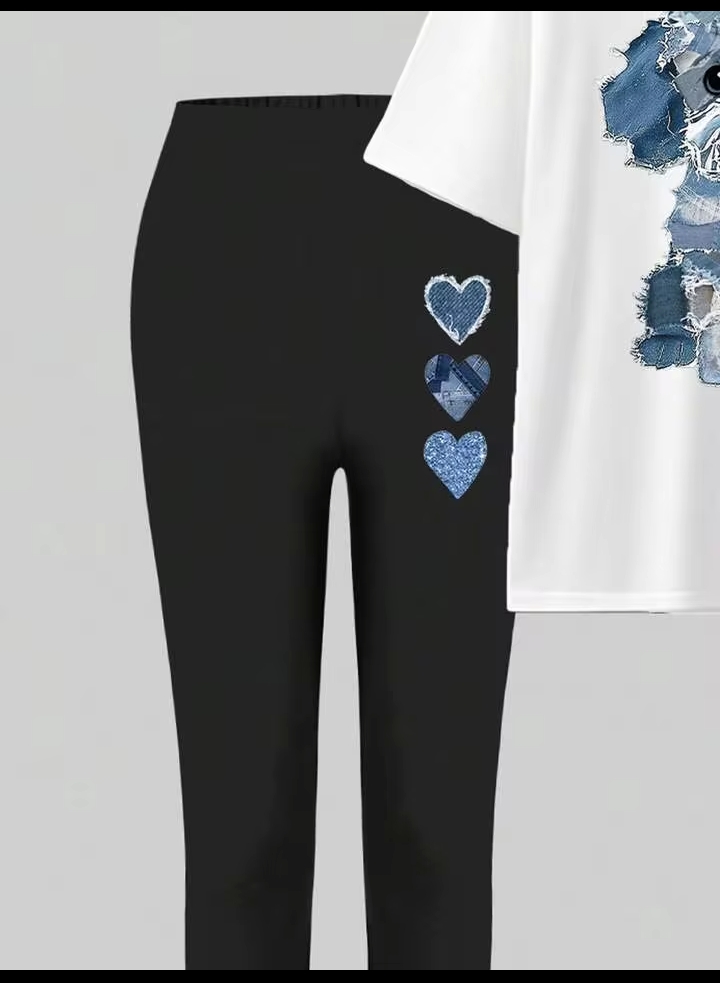 Women's 2PCS Number 23 Graphic Print Sportswear Set – Short Sleeve T-Shirt & Skinny Leggings for Casual Wear, Fitness & Street Style 2