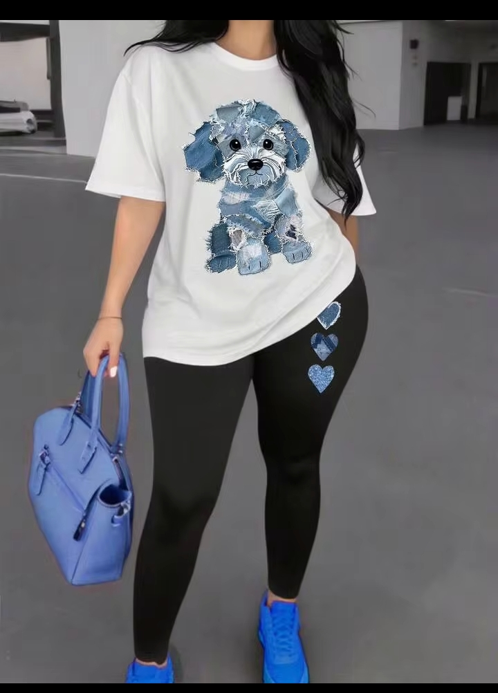 Women's 2PCS Number 23 Graphic Print Sportswear Set – Short Sleeve T-Shirt & Skinny Leggings for Casual Wear, Fitness & Street Style 3