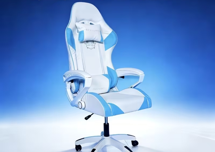 Pink & White Ergonomic Gaming Chair, Reclining High-Back Office Chair with Headrest, Lumbar Pillow & Adjustable Height