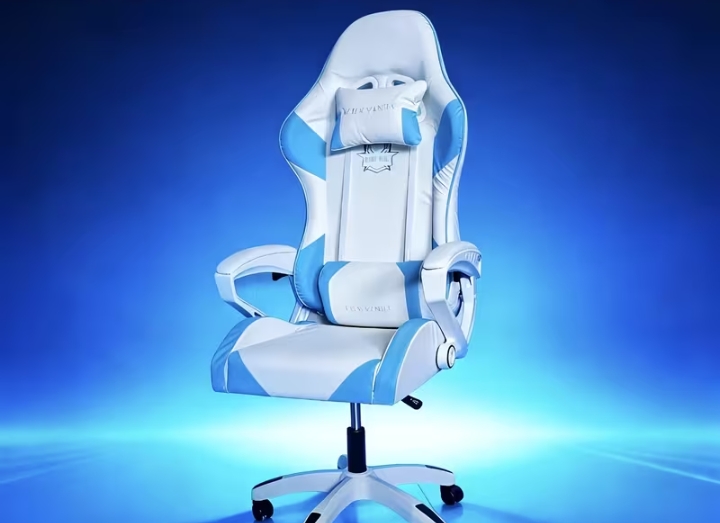 Pink & White Ergonomic Gaming Chair, Reclining High-Back Office Chair with Headrest, Lumbar Pillow & Adjustable Height 2