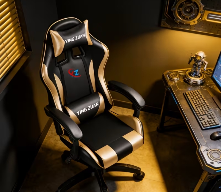 Black Golden Gaming Chair, High Back Reclining Swivel Office Chair with Headrest and Lumbar Support, Adjustable Height Heavy Duty E-Sports Chair for Gamers, Streamers, Gaming Setup and Home Office 3