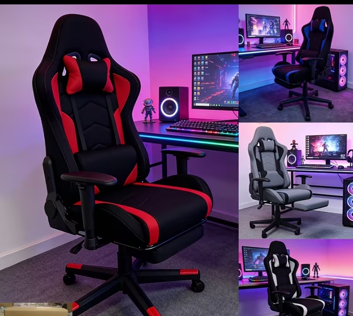 1pc Ergonomic Gaming Office Chair with Four-Stage Pneumatic Lift, Adjustable Height, Headrest, and Footrest, Suitable for Study and Work