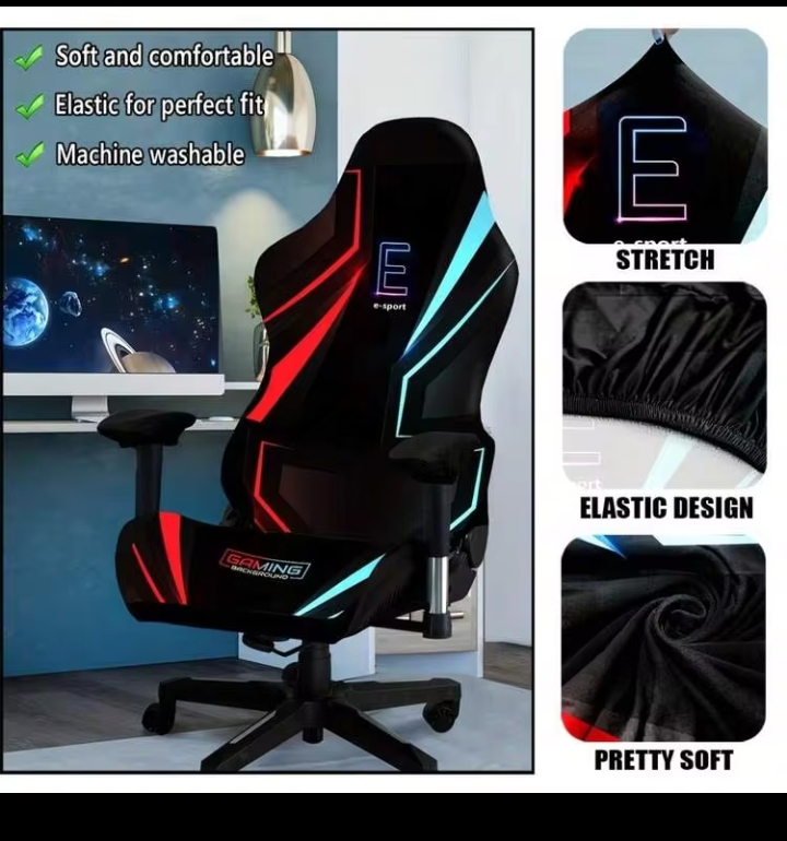 4PCS Gaming & Office Chair Cover Set Give your gaming or office chair a fresh new appearance while protecting it from daily wear with this 4PCS Gaming Chair Cover Set. Please note: This product is a chair cover only and does not include a chair. Made from high-elasticity stretch fabric, this cover set fits most gaming, racing, and office chairs, providing protection against dust, stains, scratches, spills, and pet hair. The stylish design enhances the look of your gaming setup, home office, or workspace while extending the life of your chair. The removable and washable fabric makes cleaning quick and easy, ensuring your chair always looks neat and professional. Key Features - 4-piece chair cover set - High-elasticity stretch fabric - Stylish modern design - Protects against dust, stains, scratches, and daily wear - Soft, breathable, and comfortable material - Removable and machine washable - Easy to install and remove - Durable and reusable - Suitable for most gaming and office chairs - Perfect for home and office decoration Package Includes - 1 × Backrest Cover - 1 × Seat Cover - 2 × Armrest Covers Suitable For - Gaming chairs - Office chairs - Racing chairs - Computer chairs - Home office - Gaming room - Bedroom - Study room - Workspace Specifications - Material: High Elastic Stretch Fabric - Quantity: 4 Pieces - Features: Washable, Removable, Stretchable, Protective - Compatibility: Most Gaming, Racing, and Office Chairs Important Note This product includes chair covers only. The chair shown in promotional images is not included. 2