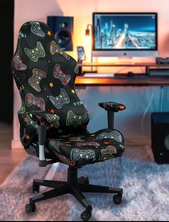 4PCS Gaming Chair Cover Set, Stretch Printed Elastic Slipcover, Removable & Washable for Office & Computer Chairs