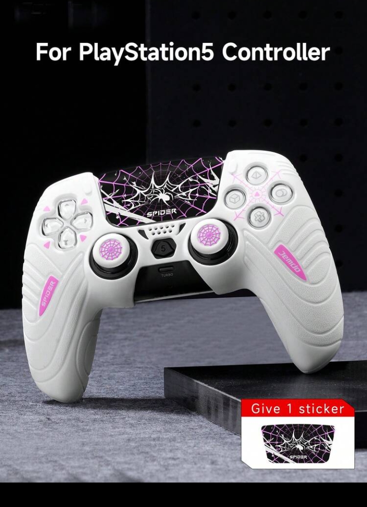 PS5 Controller Silicone Cover Set, Red Spider Web Protective Case with Thumbstick Grip Caps 2