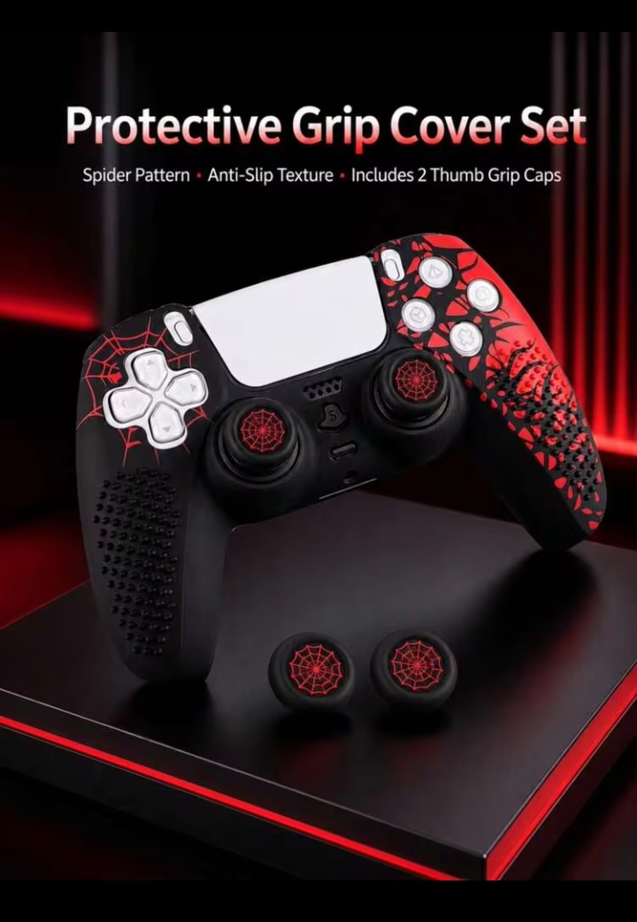 PS5 Controller Protective Case, Spider Web Design with Analog Stick Caps