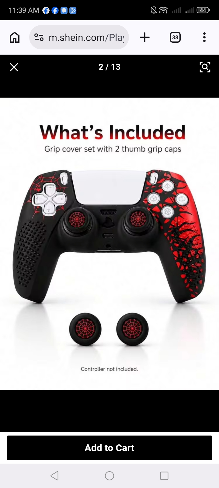 PS5 Controller Protective Case, Spider Web Design with Analog Stick Caps 2