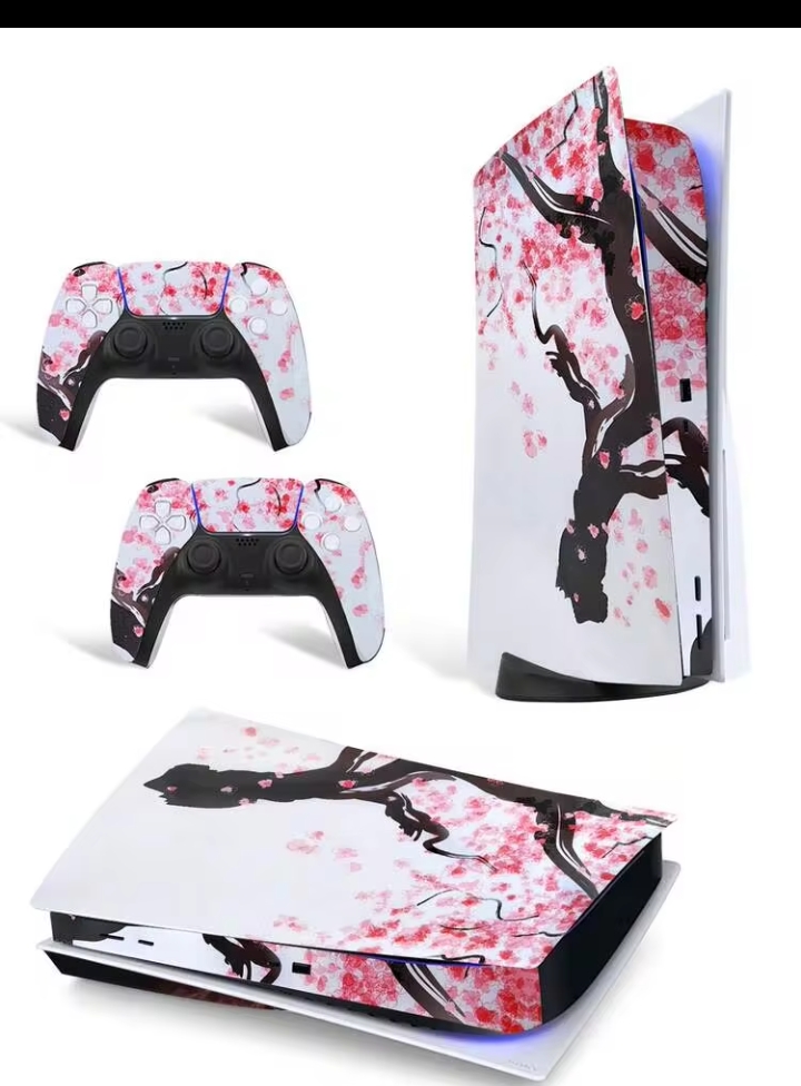 1pc Pink Flower Tree Design Full Body Skin Sticker For Disc Console + Matching Controller Skin Sticker Set
