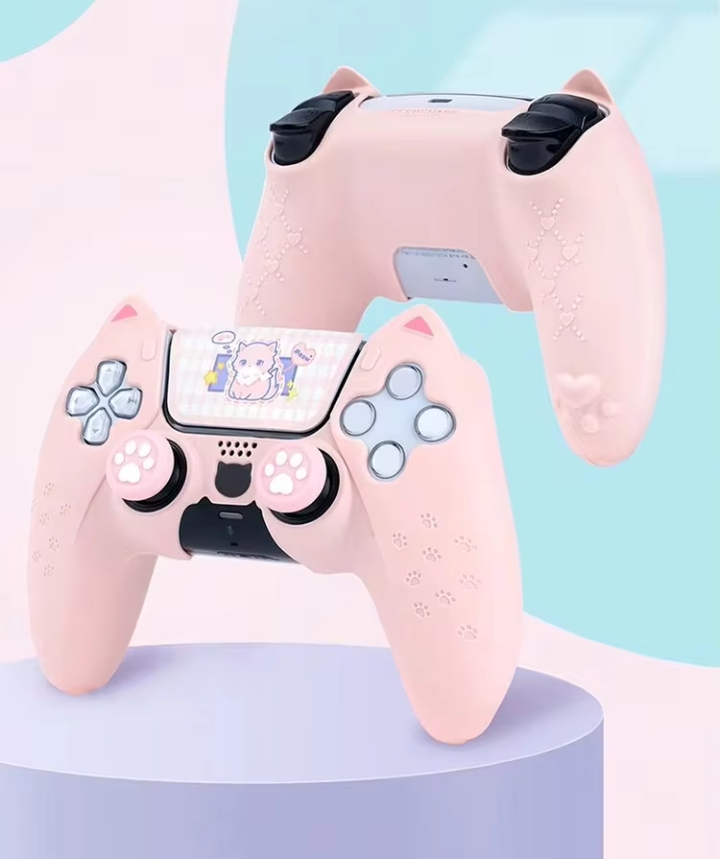 Silicone Cat Ear Gamepad Cover & Cat Paw Thumb Grips for Enhanced Comfort
