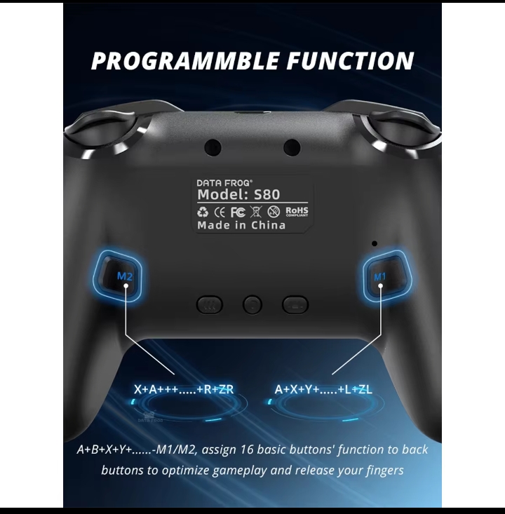 DATA FROG Wireless Controller, Compatible With Switch OLED/Lite Console, Professional Gamepad With 1000mAh Built-In Battery, Programmable Rapid Fire Function 3
