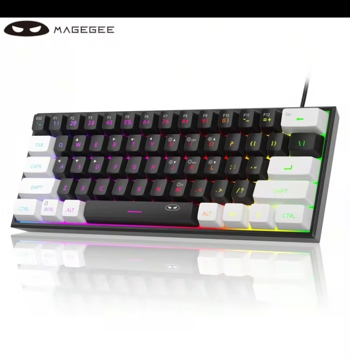 MageGee TS91 Portable 60% RGB Wired Membrane Keyboard, 61 Keys for Windows PC, Laptop & Gaming – Blue White
