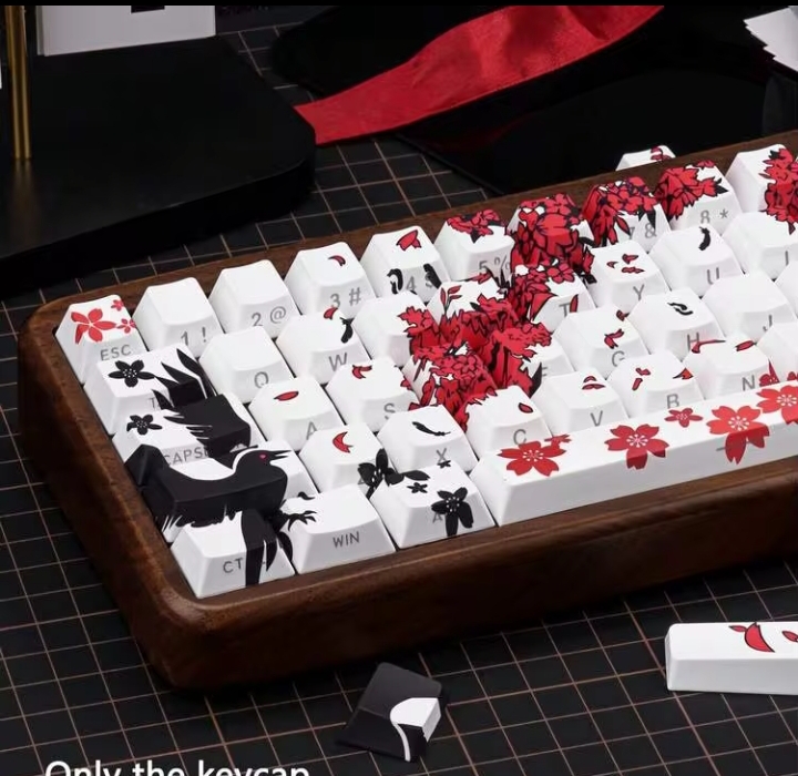 PBT Material Side Engraved Translucent Gradient Keycaps, Sakura Crow & Girl Anime Key Caps Set ,CHERRY Profile Suitable For MX Switches, (Keyboard Not Included) Dye-Sublimation