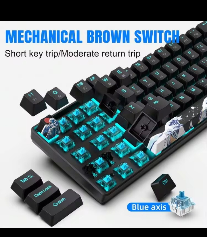 68-Key 60% Mechanical Gaming Keyboard with Ice Blue LED Backlight, Ultra-Thin USB Wired Keyboard, Blue Switches for PC, Windows & Laptops 3