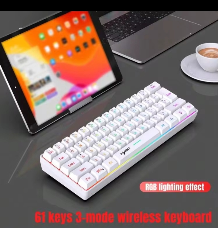 HXSJ 61-Key 3-Mode Wireless & Wired RGB Keyboard, Slim Rechargeable Membrane Keyboard with USB-C Detachable Cable and Double-Shot Keycaps for Gaming, Office & Home