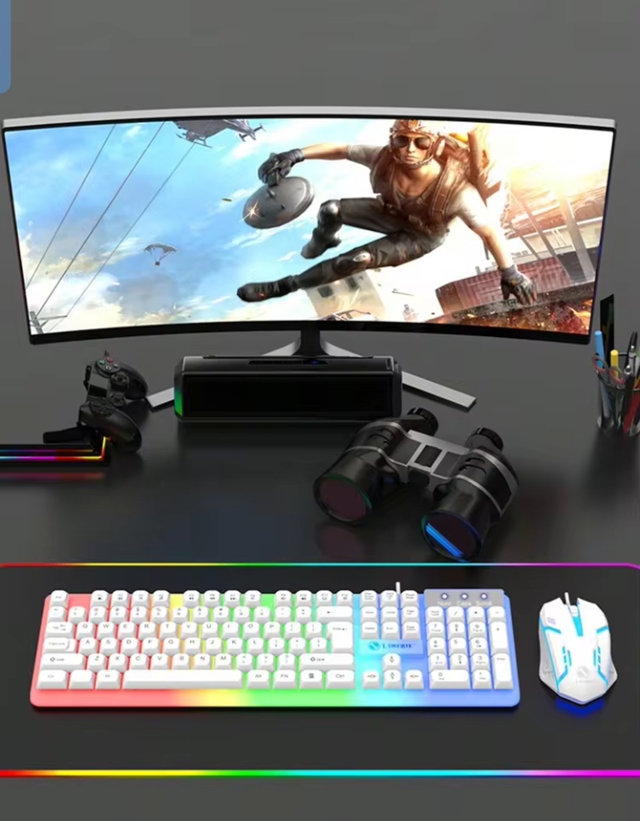 LIMEIDE GTX350 Wired RGB Gaming Keyboard & Mouse Combo Set, White LED Backlit Keyboard with Colorful Light-Up Mouse for PC, Office & Gaming 3