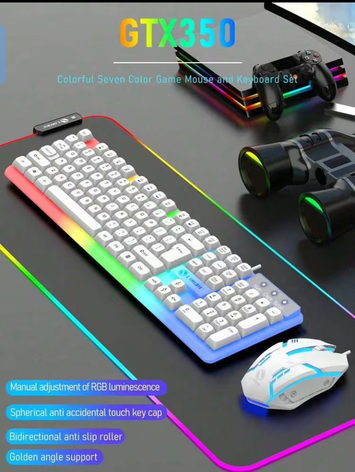 LIMEIDE GTX350 Wired RGB Gaming Keyboard & Mouse Combo Set, White LED Backlit Keyboard with Colorful Light-Up Mouse for PC, Office & Gaming