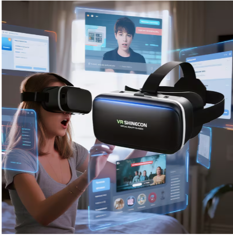 Portable HD VR Glasses – Lightweight Virtual Reality Headset with High-Definition Lenses, Plug & Play, Universal Compatibility for Streaming, Gaming & Entertainment