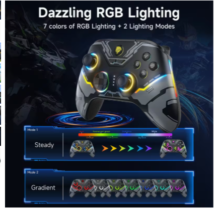 EasySMX X15 Wireless Game Controller – Hall Effect Joysticks & Triggers, RGB Lighting, Anti-Drift Gamepad for Windows PC, Android, Steam & Nintendo Switch 3