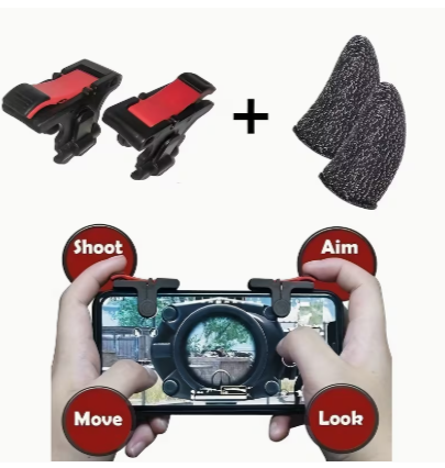 4PCS Mobile Gaming Accessory Set – Touchscreen Finger Sleeves & Left/Right Trigger Buttons for Smartphone Shooter Games 3