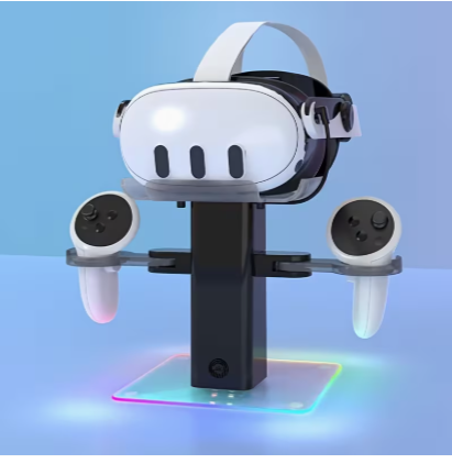 VR Charging & Storage Stand for Meta Quest 3 – RGB Display Dock with Controller Holder, Headset Organizer & USB Type-C Charging Cable 3