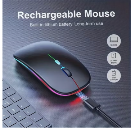 Rechargeable Dual-Mode Wireless Mouse – 2.4GHz & Bluetooth 5.2 Silent LED Backlit Optical Mouse with Type-C Charging, Ultra-Slim Design for Laptop, Desktop & Tablet