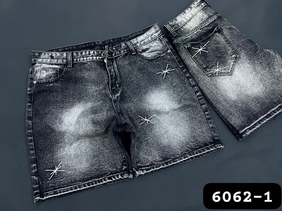 Starburst Embroidered Acid Wash Denim Jorts (Jean Shorts)
