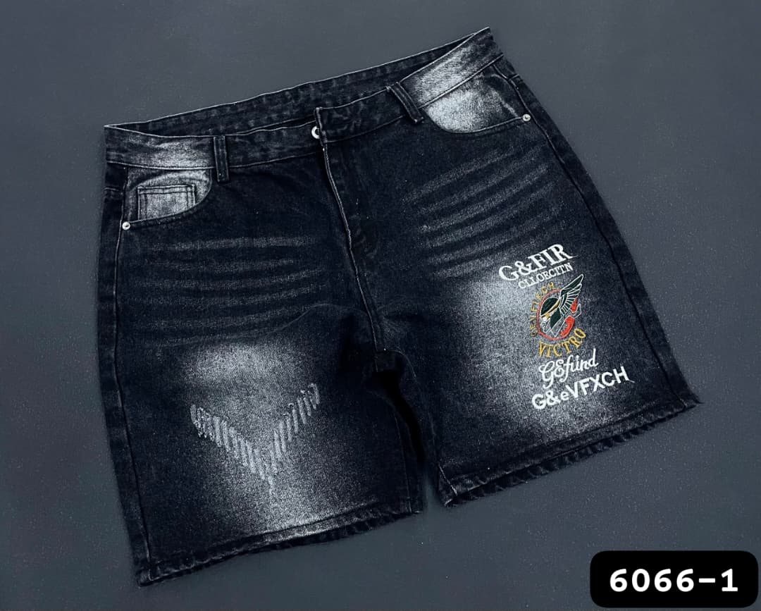 Trapstar Inspired Gothic Font Distressed Denim Jorts (Jean Shorts)
