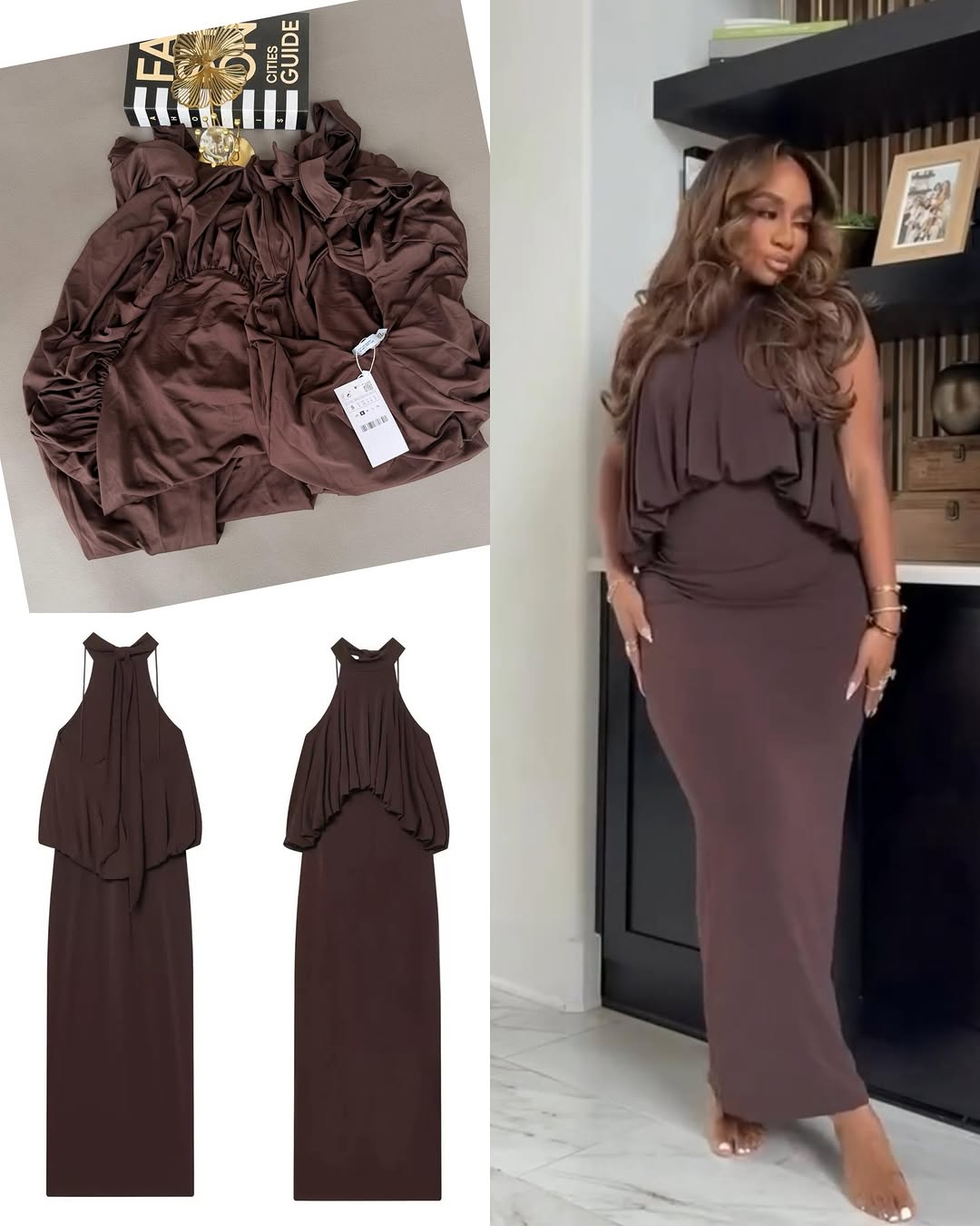 Ruched Halter Neck Overlay Maxi Dress