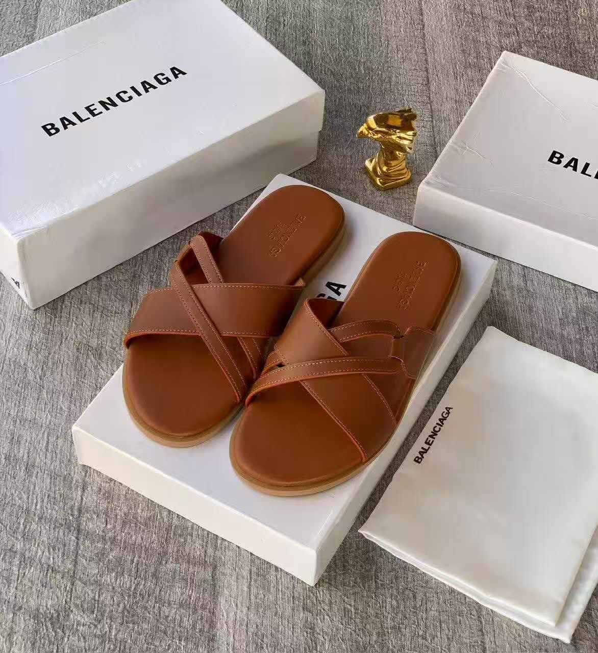 Women's Luxury Cross Strap Flat Slide Sandals Open Toe Slip On Designer Summer Shoes Tan Brown