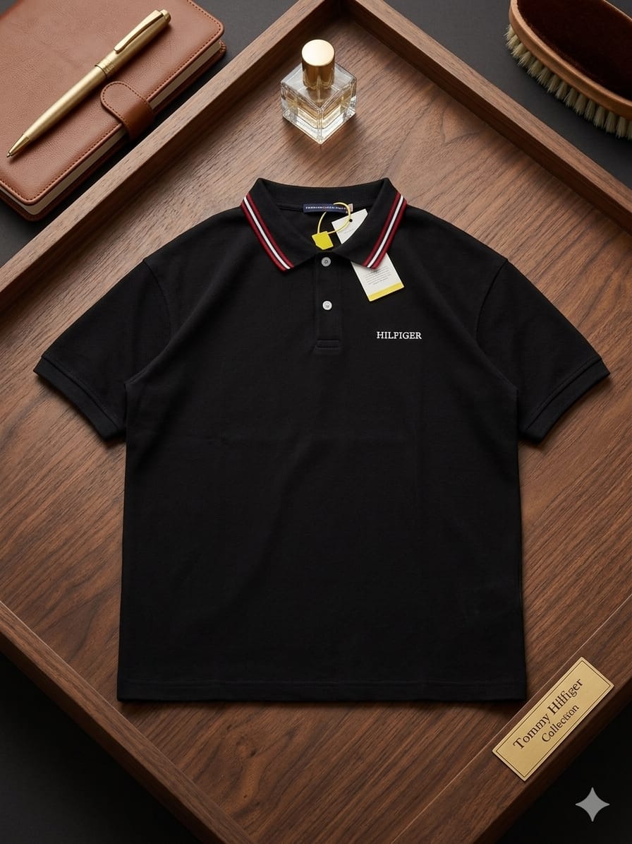 Tommy Hilfiger Collection Logo Embroidery Short Sleeve Pique Polo Shirt Slim Fit Black Red White